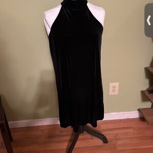 Lauren Helena 90s Inspired High Neck Black Velvet Halter Knee Length Dress Med